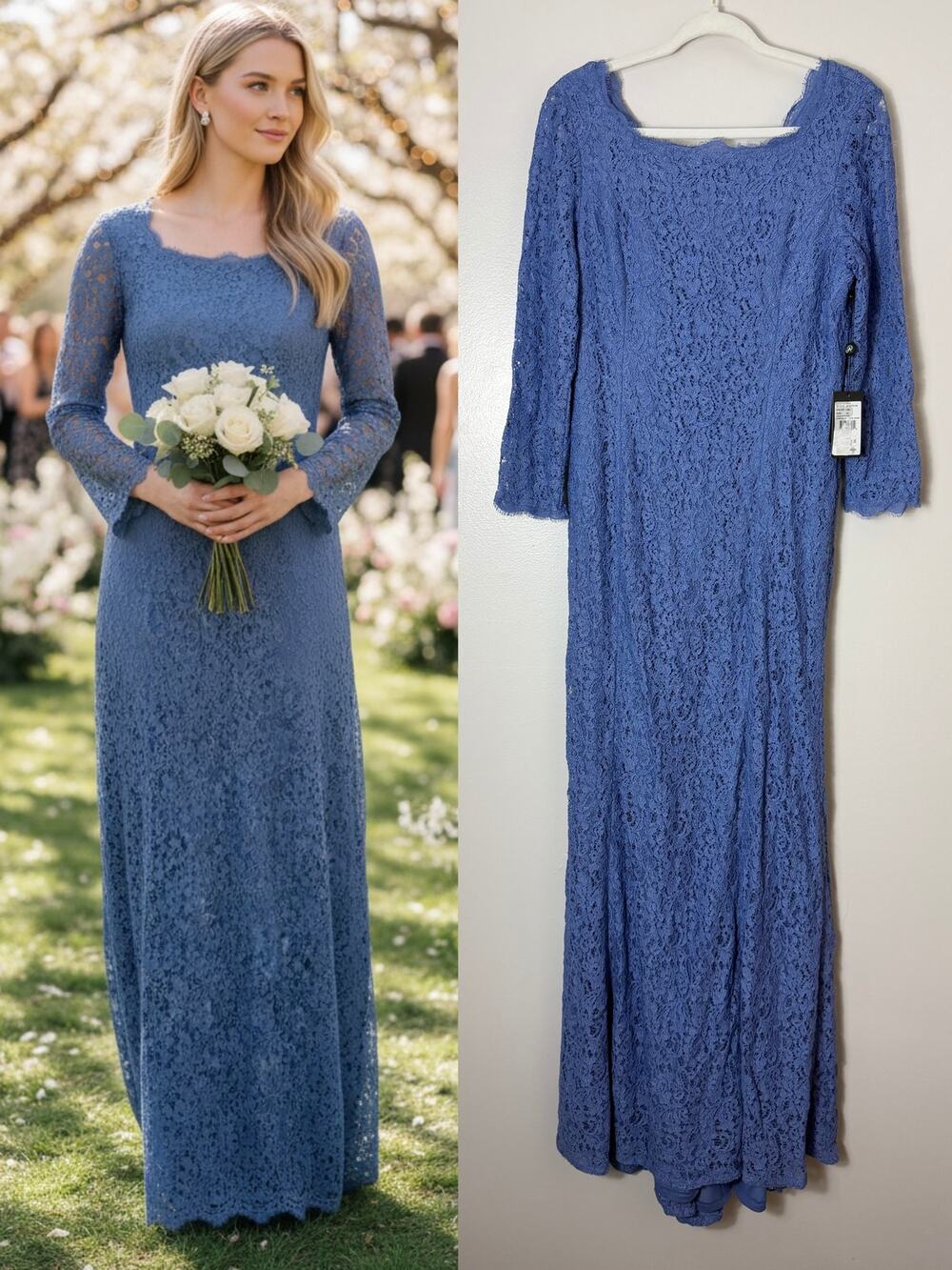 ADRIANNA PAPELL NWT DRESS BLUE LACE WEDDING GUEST LONG GOWN MOTHER OF THE BRIDE